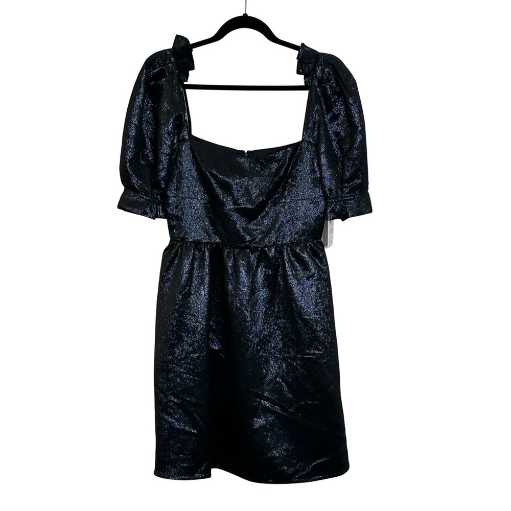 Saloni Rachel D Textured Metallic Mini Dress Size 8 Midnight‎ Blue Party NEW